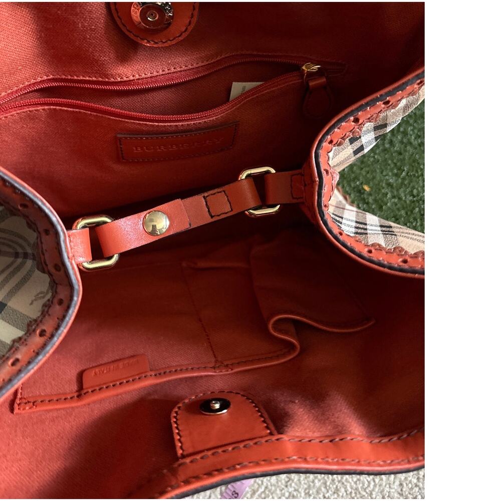 Burberry Haymarket Check Coated Canvas Crossbody Shoulder Bag Orange - Picture 7 of 12